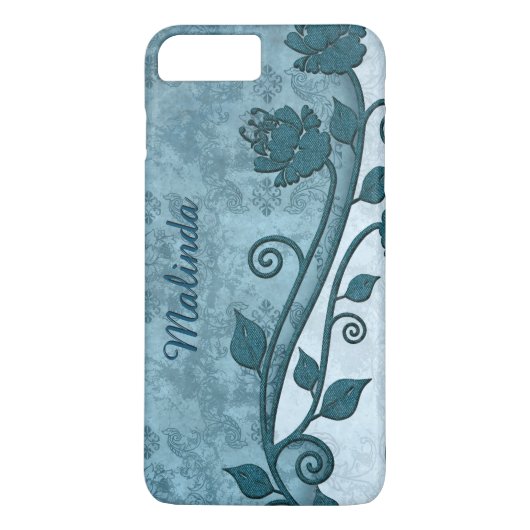 Chic Blue Floral Imprimer iPhone 7 Plus Coque (Dos)