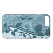 Chic Blue Floral Imprimer iPhone 7 Plus Coque (Dos (Horizontal))
