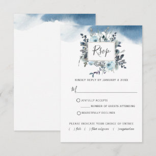 Chic Blue Floral met/uit Waterverf voor maaltijdke RSVP Kaartje