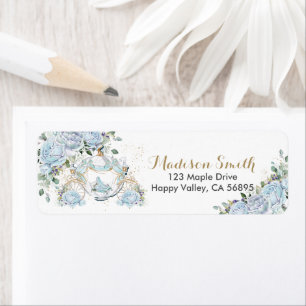 Chic Blue Floral Princess Carriage Return Address Etiket