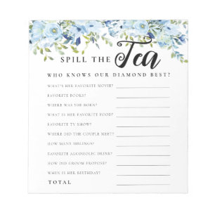 Chic Blue Floral Spoel het spel van het Vrijgezell Notitieblok