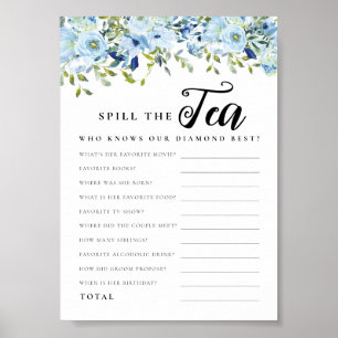 Chic Blue Floral Spoel het spel van het Vrijgezell Poster