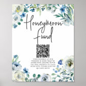 Chic Blue Floral Spring Wedding Honeymoon Fonds Poster (Voorkant)