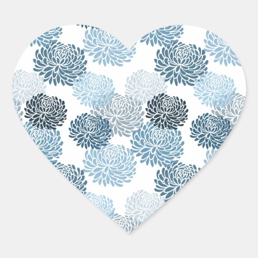 Chic Blue Flowers Hart Sticker (Voorkant)