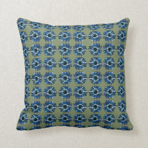 Chic Blue Flowers Patroon met Olive Green Kussen