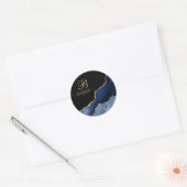 Chic Blue Glitter Agate Geode Monogram zwart Ronde Sticker (Envelop)
