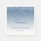 Chic Blue Glitter Drip 60th Birthday Party Servet (Voorkant)