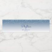 Chic Blue Glitter Drip 80th Birthday Party Waterfles Etiket (Enkel label)