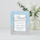 Chic blue glitter elegant budget Sweet 16 Silver (Staand voorkant)