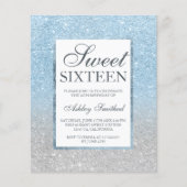 Chic blue glitter elegant budget Sweet 16 Silver (Voorkant)