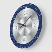 Chic Blue Glitter Silver Numbers Large Clock Grote Klok (Hoek)