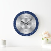 Chic Blue Glitter Silver Numbers Large Clock Grote Klok (Huis)