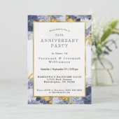 Chic Blue Gold Floral  Jubileum Kaart (Staand voorkant)