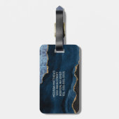 Chic Blue Gold Glitter Agate Custom Monogram Bagagelabel (Achterkant verticaal)