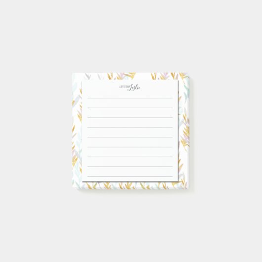 Chic Blue & Gold Leaf A Note of Monogram Notepad (Voorkant)
