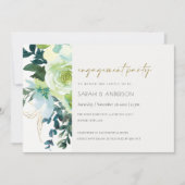 Chic Blue Green Floral Leafy Verloving Invite Bedankkaart (Voorkant)