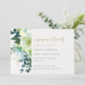 Chic Blue Green Floral Leafy Verloving Invite Bedankkaart (Staand voorkant)
