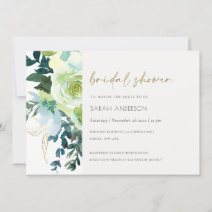 Chic Blue Green Floral Leafy Vrijgezellenfeest Inv Bedankkaart