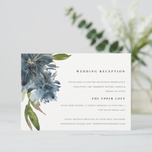 CHIC BLUE GREEN GOLD FLORAL WATERVERF RECEPT INFORMATIEKAARTJE (Staand voorkant)