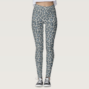 Chic Blue Grey Leopard Print Patroon Leggings