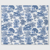 Chic  Blue Horses Toile Pattern Cadeaupapier (Vlak)