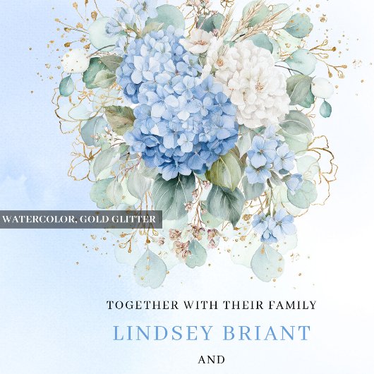 Chic Blue Hydrangea Botanical Wedding Invitation