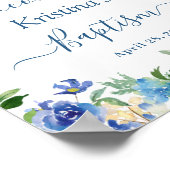 Chic Blue Hydrangea Floral Baptism Welkomstteken Poster (Hoek)