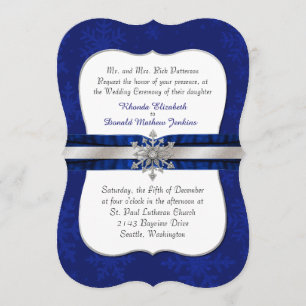 Chic Blue Jeweled Snowflake Wedding Invitation Kaart