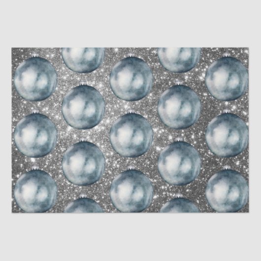 Chic Blue Kerstballen Silver Sparkles Tissuepapier (Voorkant)