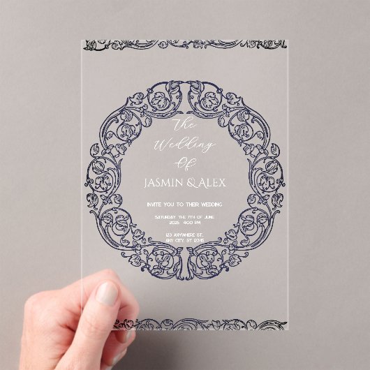 Chic Blue Lace Vintage Wedding Invitation (In situ (ordinateur de poche))