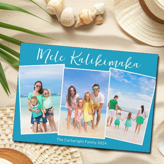 Chic Blue Mele Kalikimaka 3 Foto Kerstmagneet