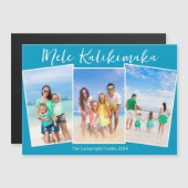 Chic Blue Mele Kalikimaka 3 Photo Magnet de Noël (Devant / Derrière)