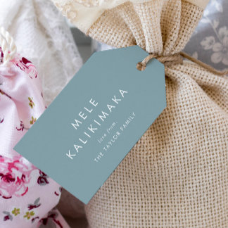 Chic Blue Mele Kalikimaka Family Kerstfeestdag Cadeaulabel