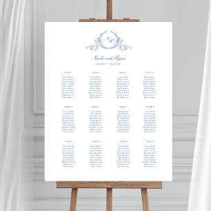 Chic Blue Monogrammed Wedding Zitting Grafiek Teke Poster