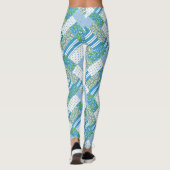 Chic Blue Morning Glory Faux Patchwork Patroon Leggings (Achterkant)