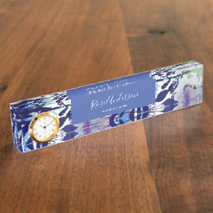 Chic Blue Paars Floral Typografie Naambordje