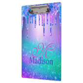 Chic blue paarse ombre glitter druppelt monogram klembord (Links)