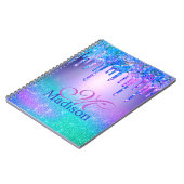 Chic blue paarse ombre glitter druppelt monogram notitieboek (Linkerzijde)