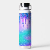Chic blue paarse ombre glitter druppelt monogram waterfles (Achterkant)