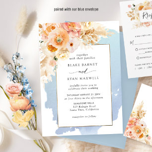 Chic Blue, Peach, Blush and Cream Floral Wedding Kaart