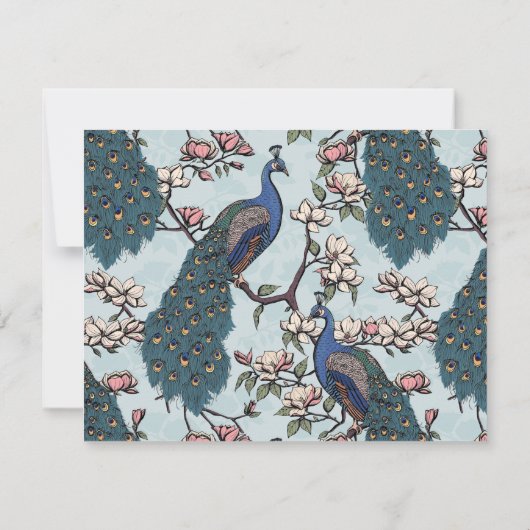 Chic Blue Peacock Reply Kaart (Achterkant)