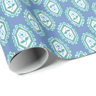 Chic Blue  Periwinkle Floral Pattern Cadeaupapier