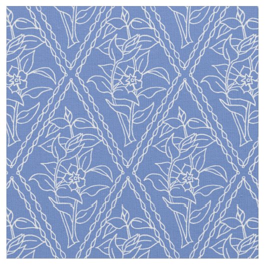 Chic Blue Periwinkle Floral Pattern Stof (Close Up)