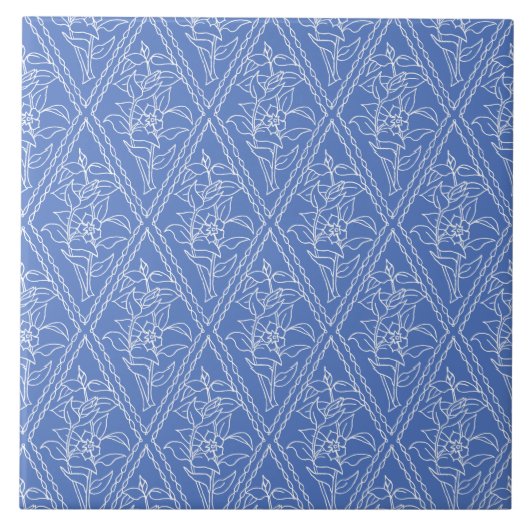 Chic Blue  Periwinkle Floral Pattern Tegeltje (Voorkant)