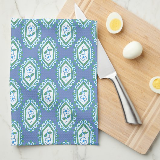 Chic Blue Periwinkle Floral Pattern Theedoek (Quarter Fold)