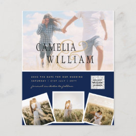 Chic Blue Photo Wedding nodigt QR Code Save Date u Flyer