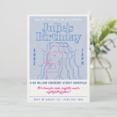 Chic Blue & Pink Verjaardag Uitnodiging – Glam Gir (Staand voorkant)