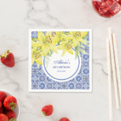 Chic Blue Portugese Azulejo Gele Lelie Verjaardag Servet (Insitu)