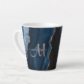 Chic Blue Roos Gold Agate Custom Script Monogram Latte Mok (Linkerhoek)
