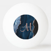 Chic Blue Roos Gold Agate Script Monogram aangepas Pingpongballen (Achterkant)